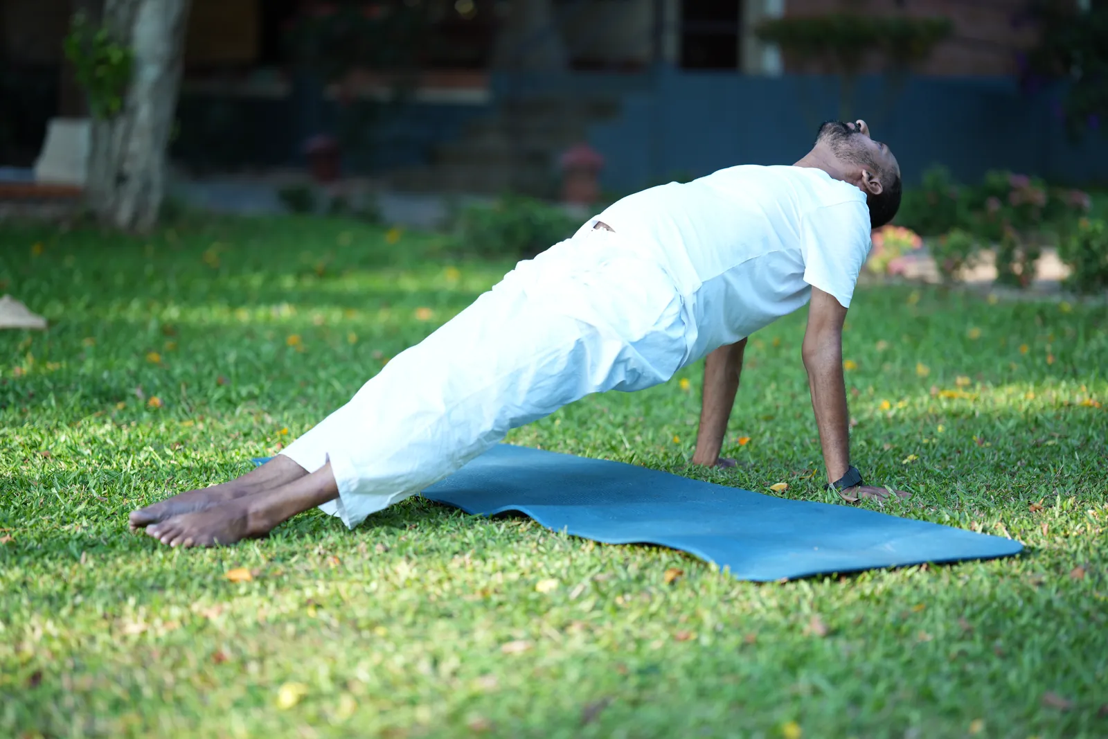 Morning yoga on the Athreya lawn
