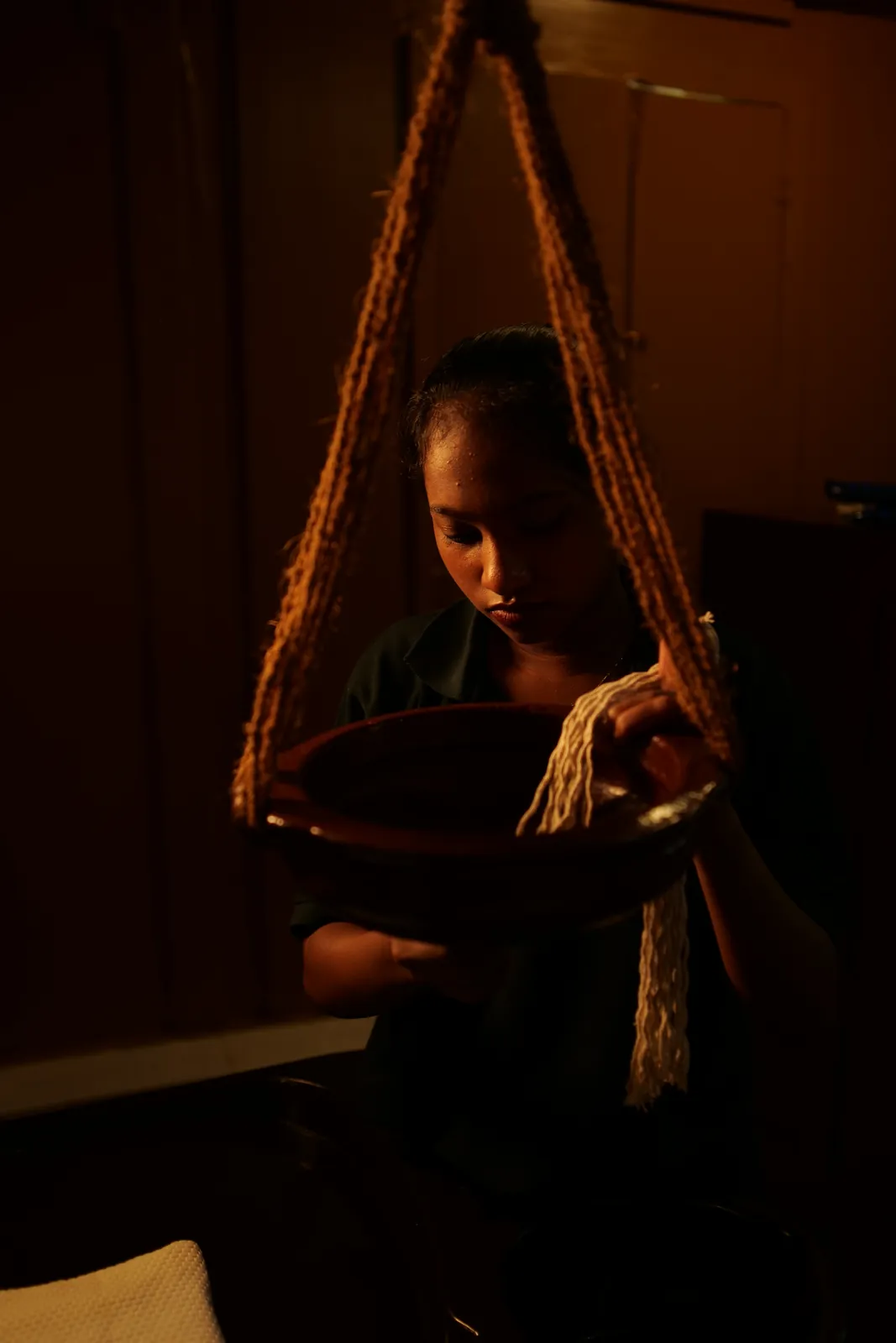 Shirodhara during Panchakarma treatment at Athreya, Kerala